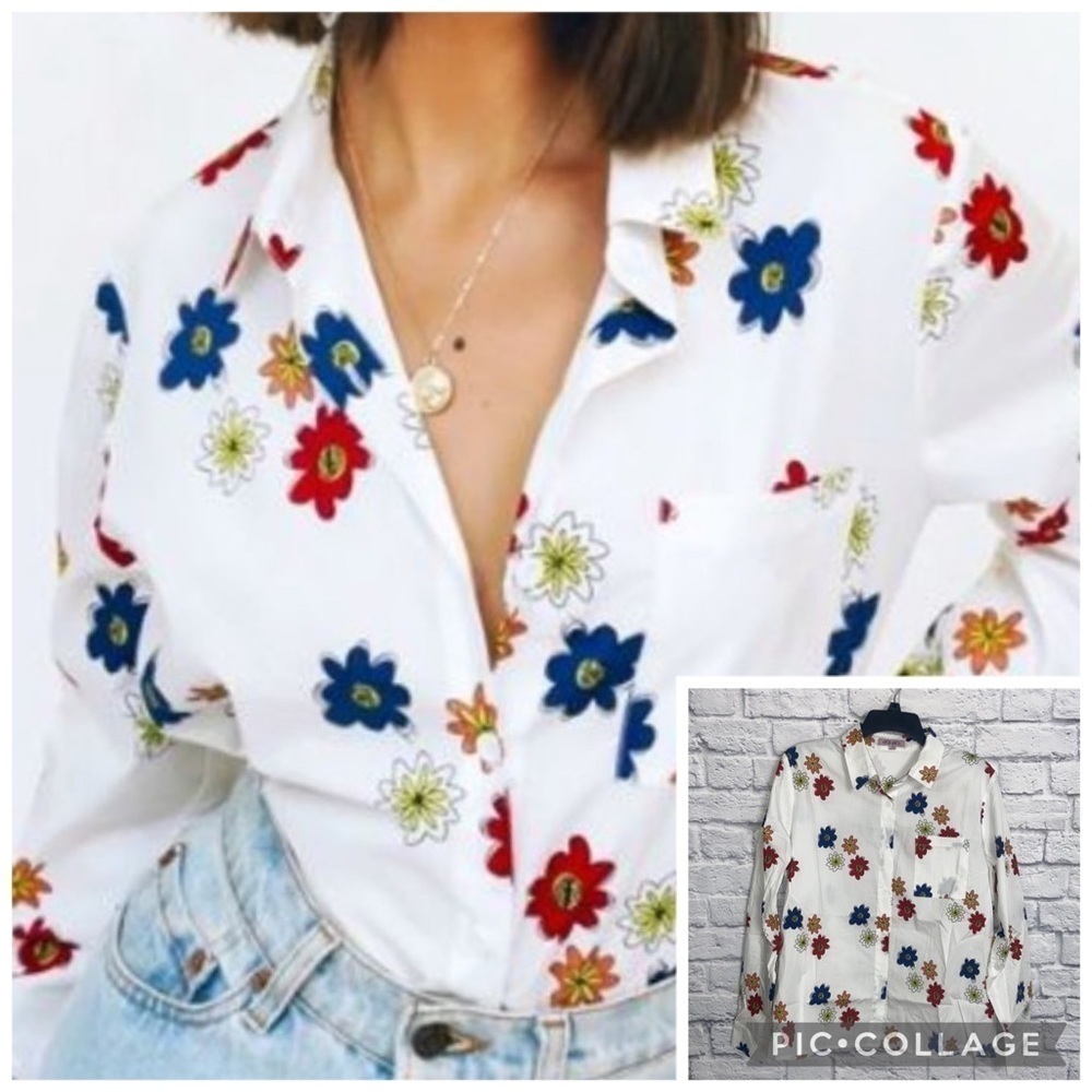Verge Girl size 10 Y2K 2000 Multicolor Floral Button Down